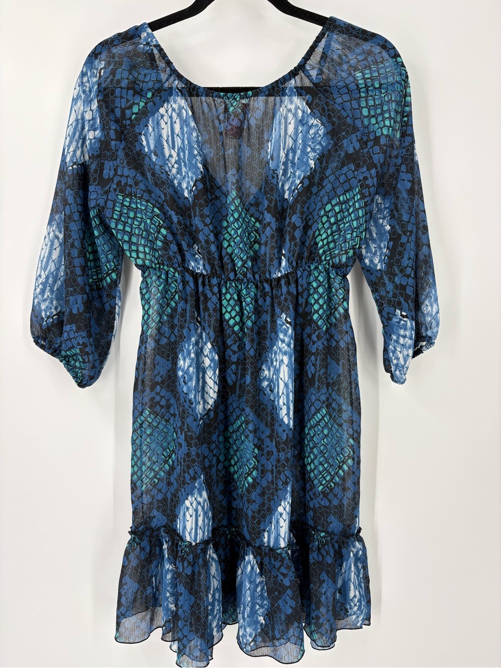 VTG Candie's Y2K Sheer Blue Dark Fairy 70’s Ruffle Romantic Dress Size Large - Picture 9 of 13